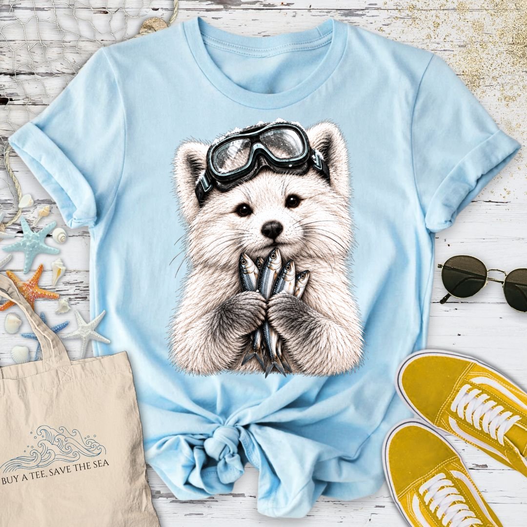 Scuba Diver Arctic Fox T-Shirt in Light Blue - Dolce Reverie