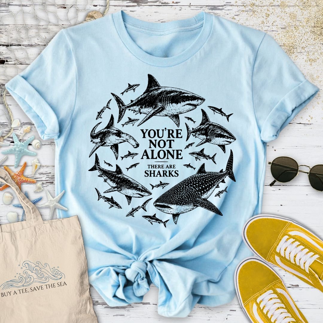 You're Not Alone, Sharks T-Shirt in Light Blue - Dolce Reverie