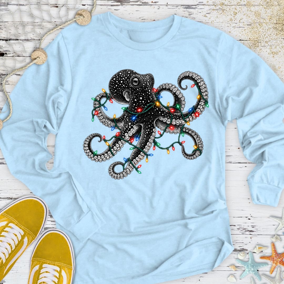 Christmas Lights Octopus Long Sleeve Tee