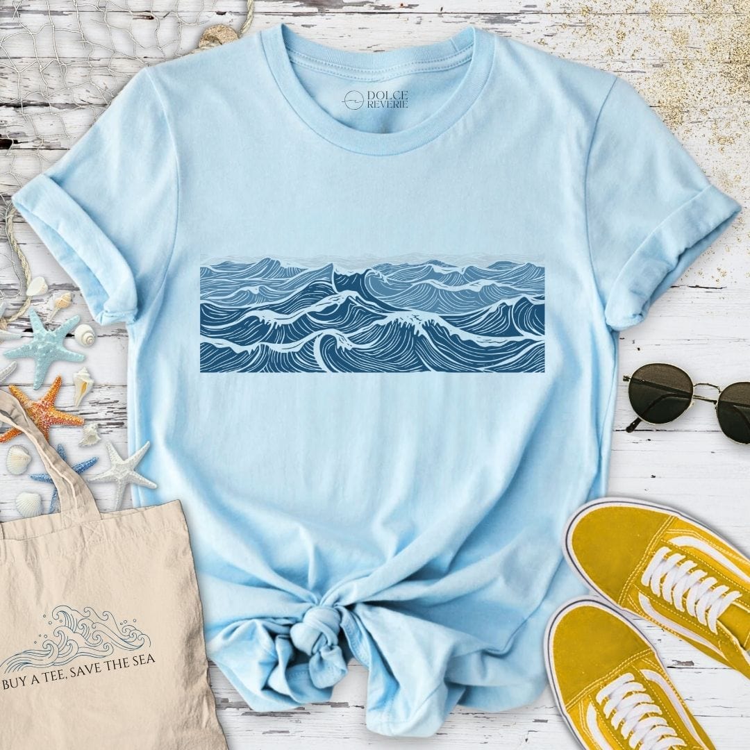 Line Waves T-Shirt Light Blue / S