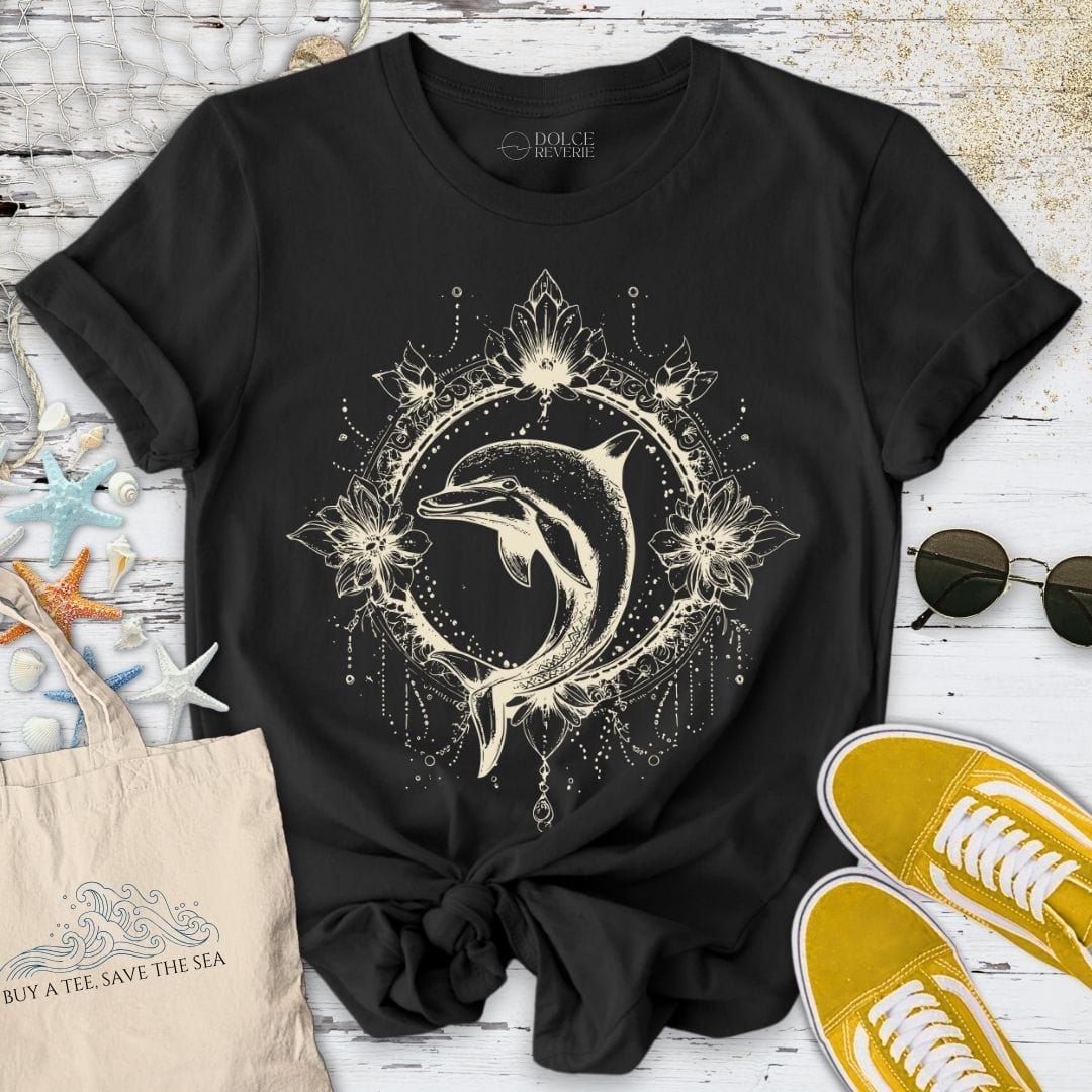 Mandala Dolphin T-Shirt Black / S