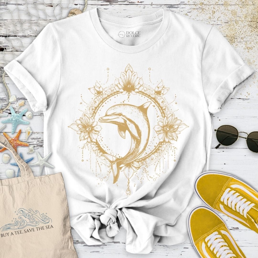 Mandala Dolphin T-Shirt White / S