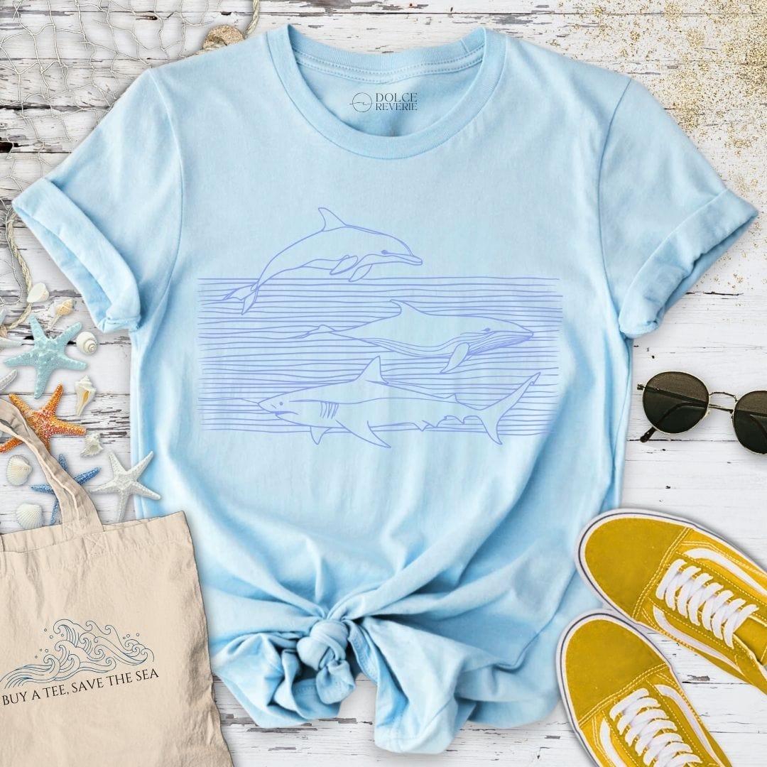 Marine Animals Swimming T-Shirt Light Blue / S