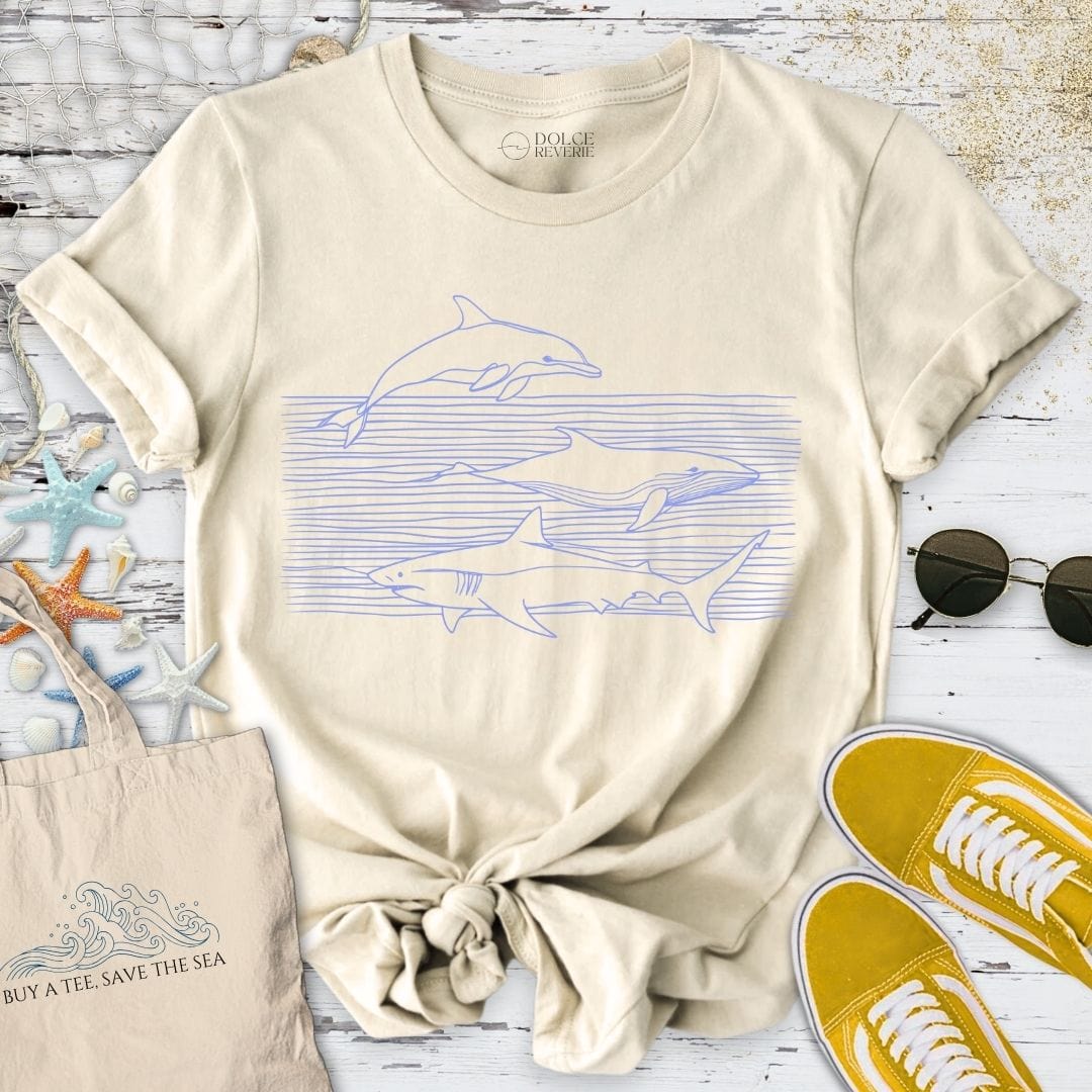 Marine Animals Swimming T-Shirt Natural / S