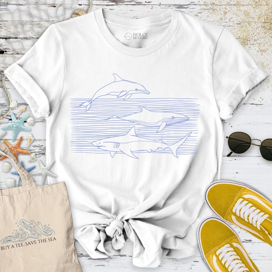 Marine Animals Swimming T-Shirt White / S