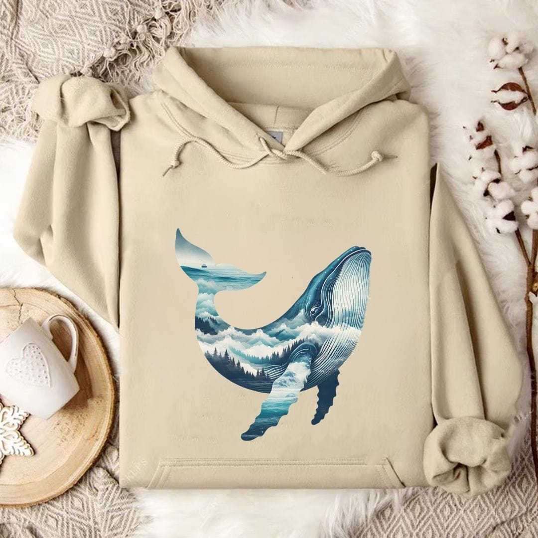 Mountain Whale Hoodie Sand / S