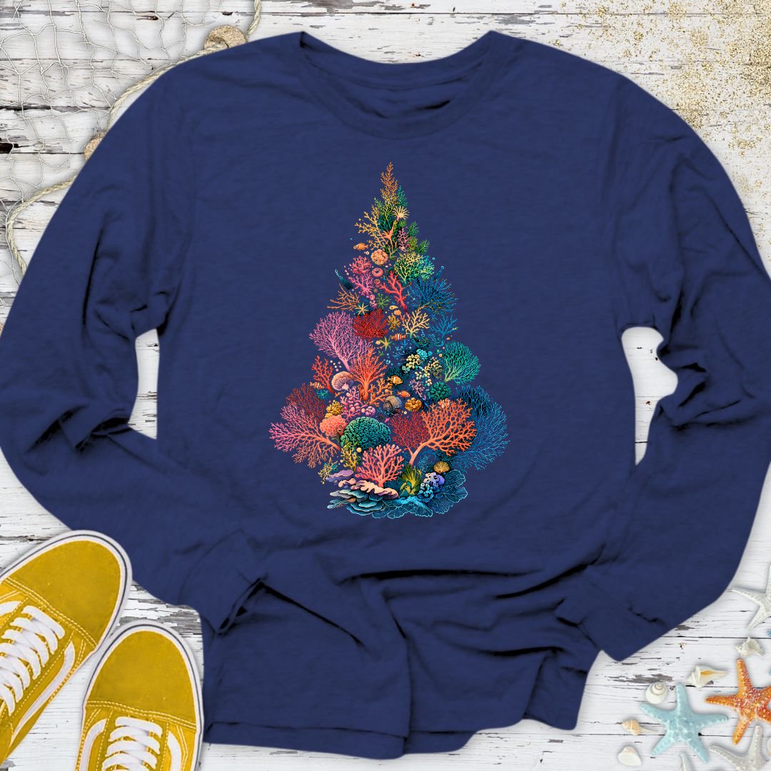 Coral Christmas Tree Long Sleeve Tee