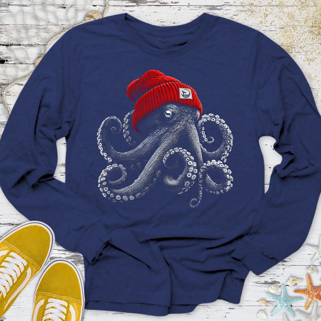 Red Beanie Octopus Long Sleeve Tee