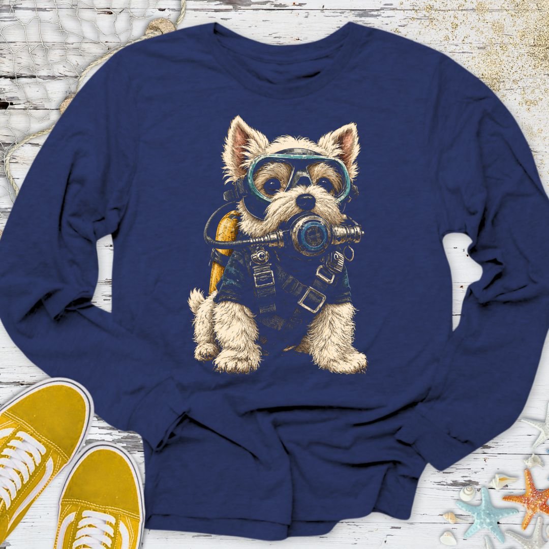 Scuba Diver Dog Long Sleeve Tee