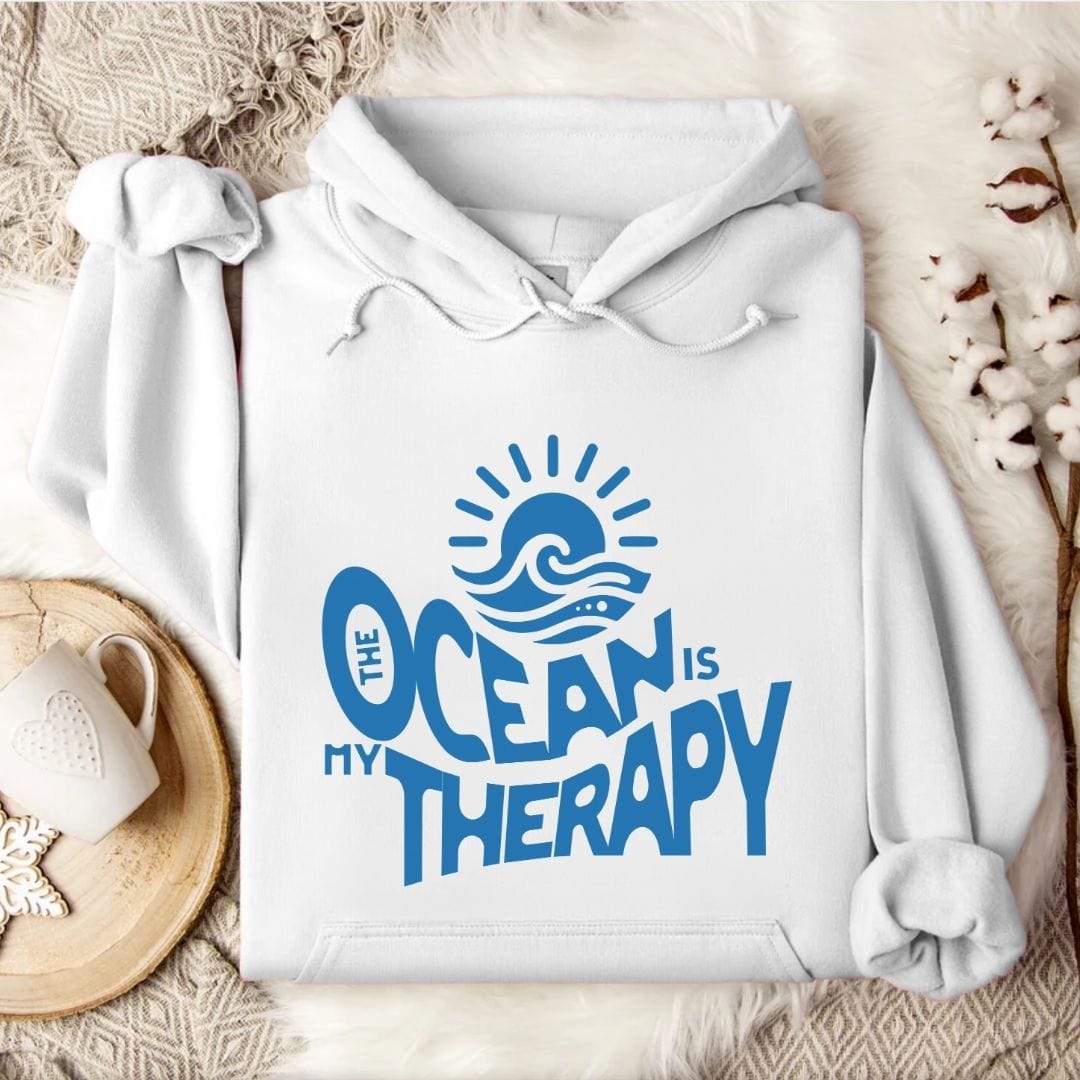 Ocean Is My Therapy Hoodie White / S