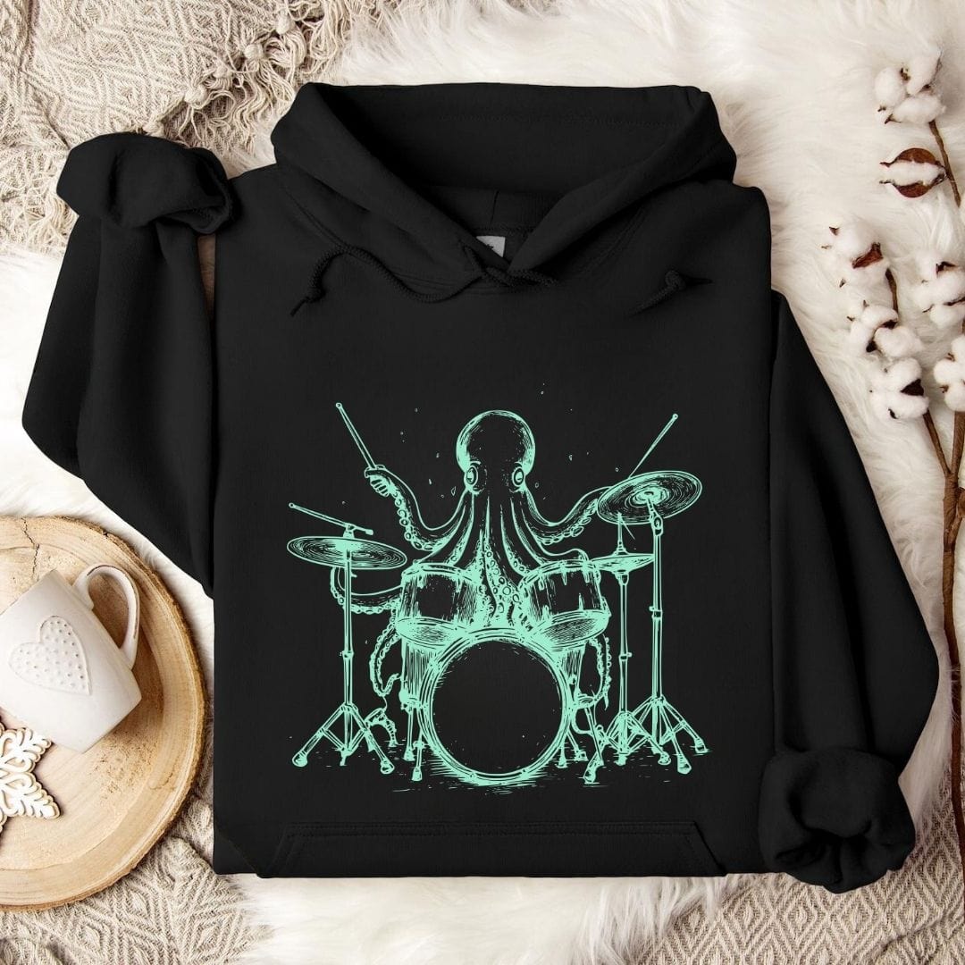 Octopus Drummer Hoodie Black / S