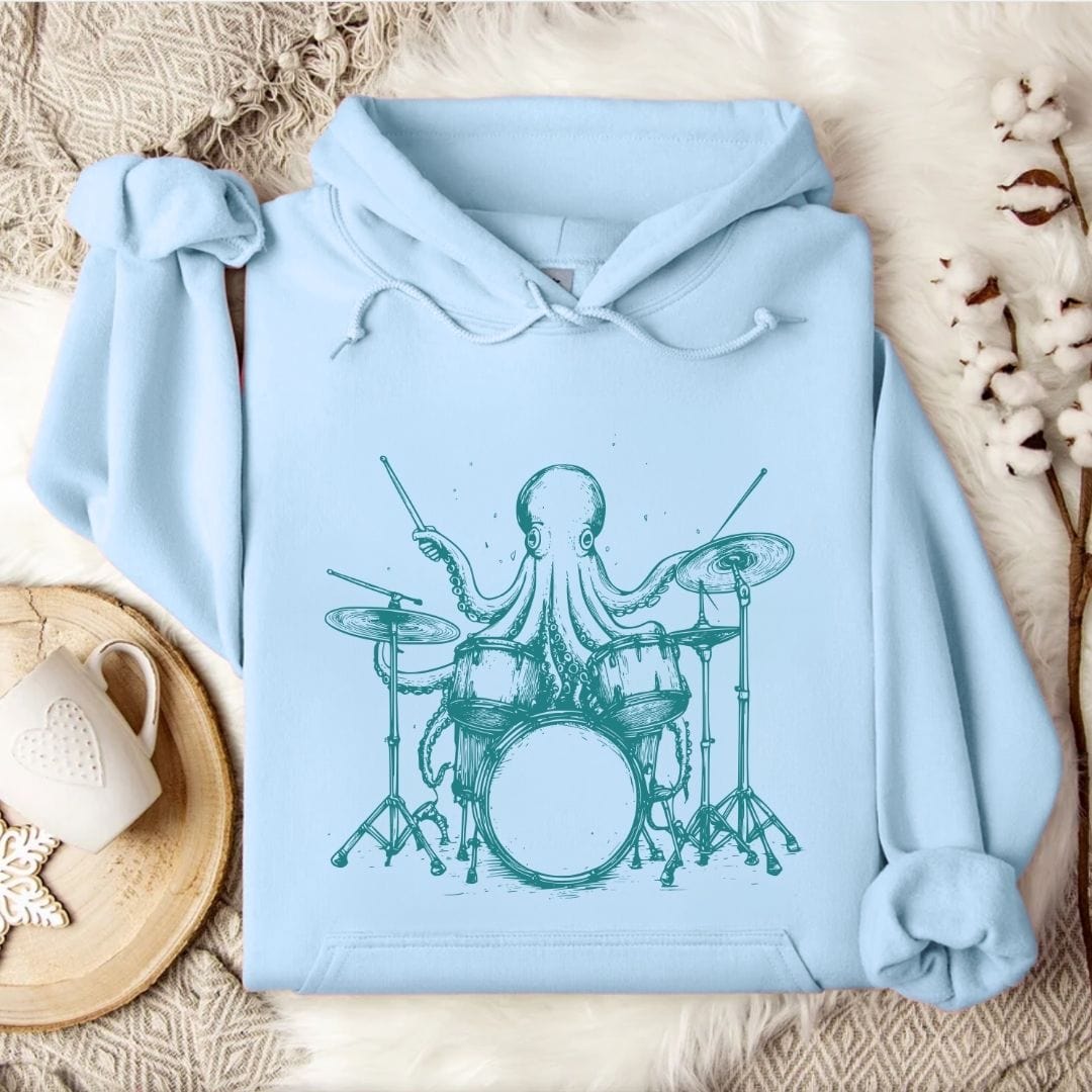 Octopus Drummer Hoodie Light Blue / S
