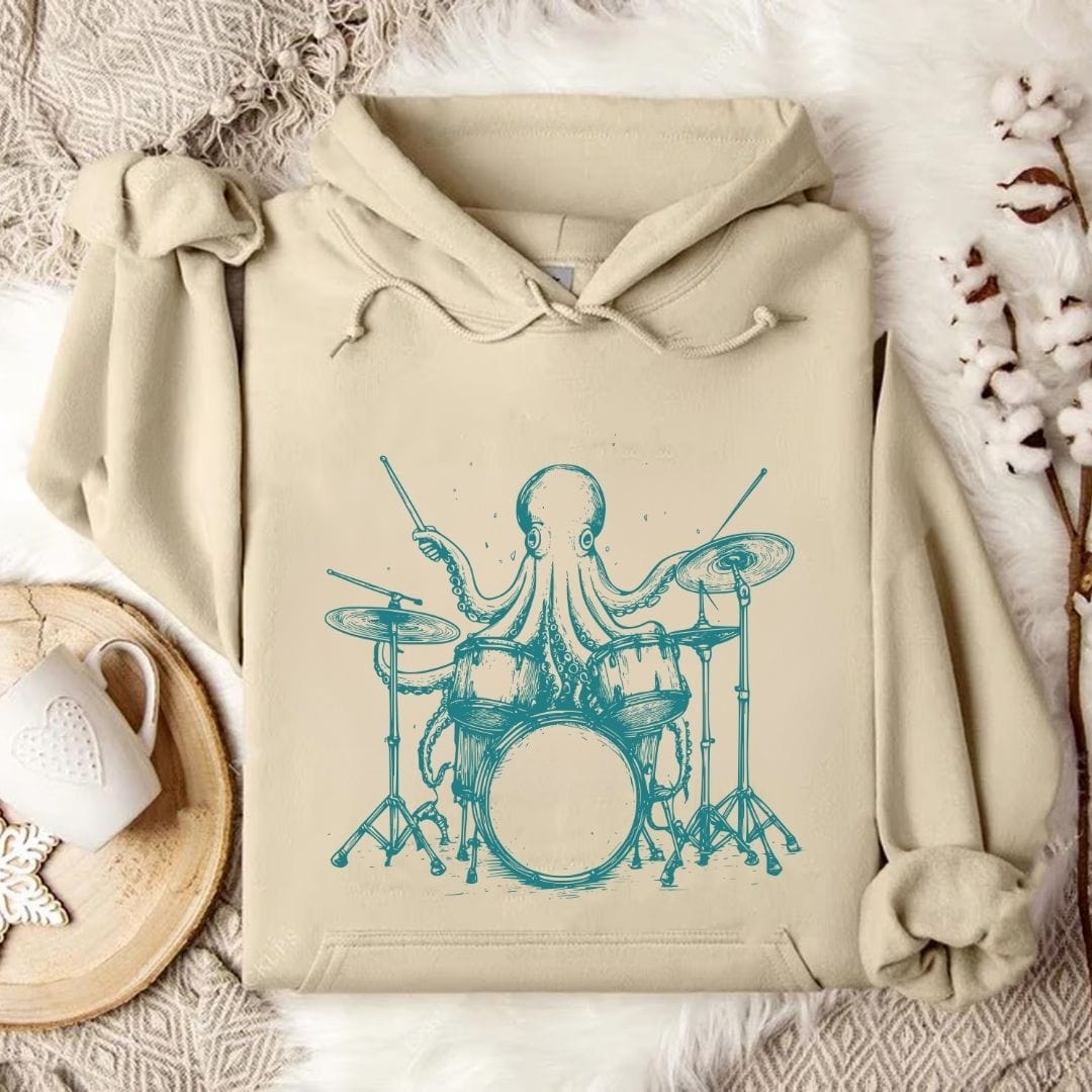 Octopus Drummer Hoodie Sand / S