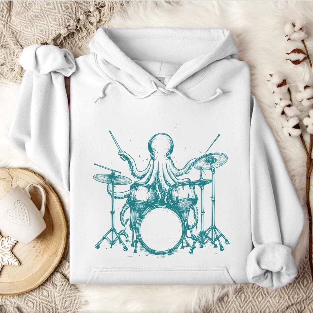 Octopus Drummer Hoodie White / S
