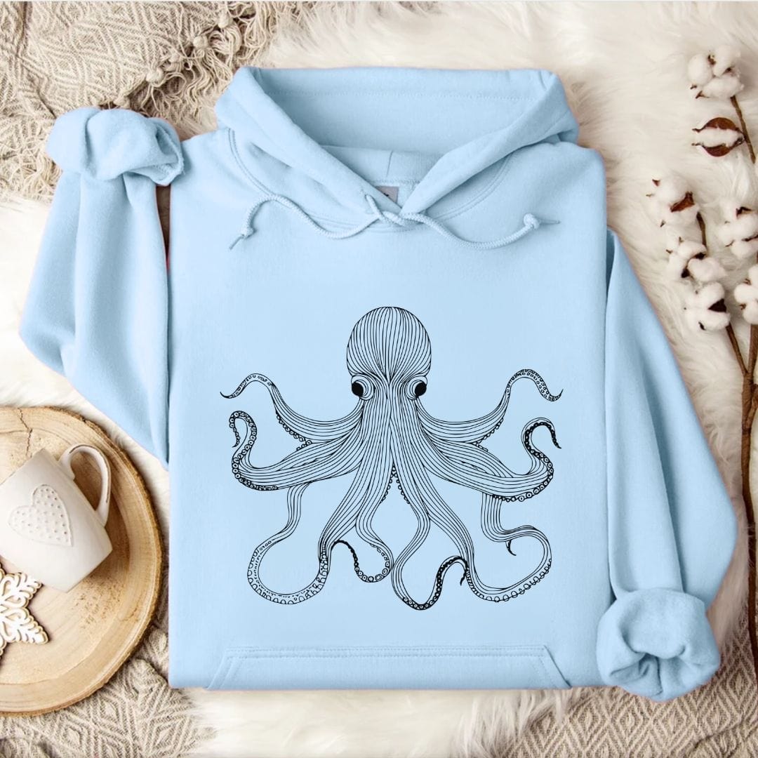 Octopus Line Art Hoodie Light Blue / S