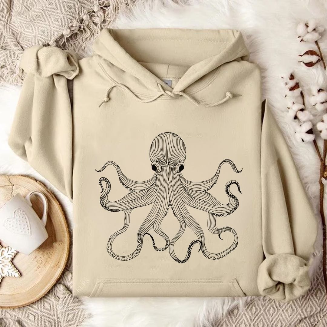 Octopus Line Art Hoodie Sand / S