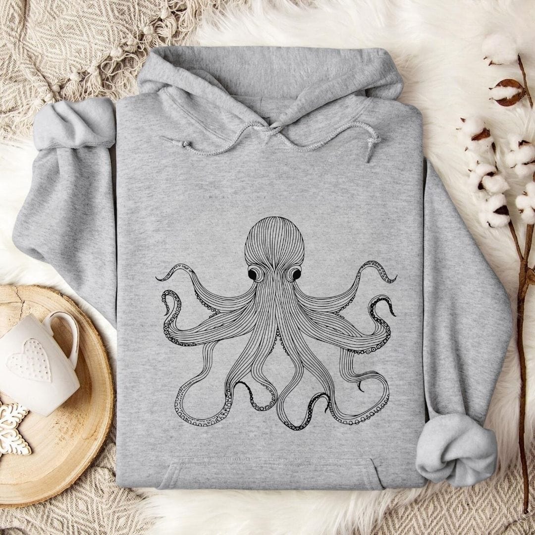 Octopus Line Art Hoodie Sport Grey / S