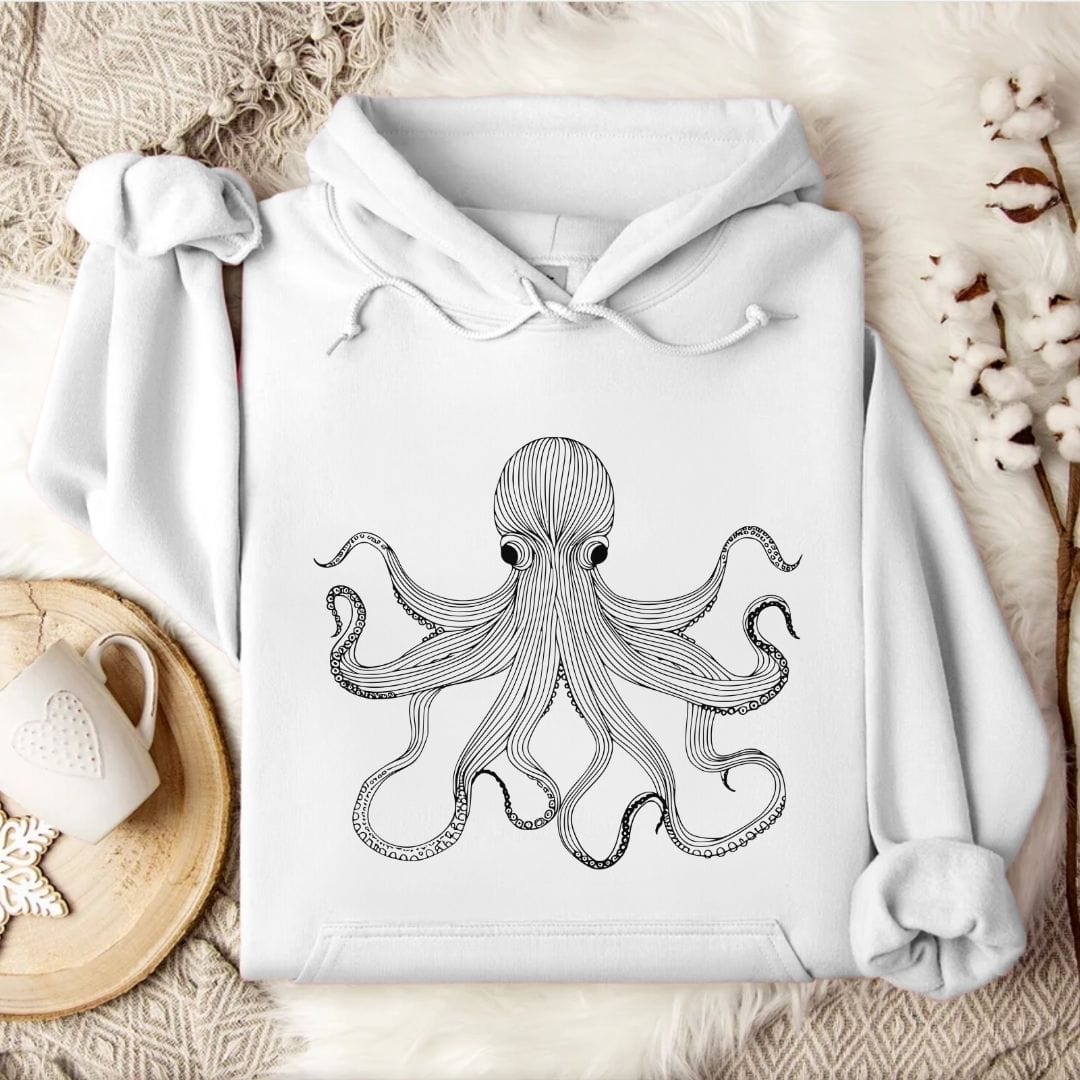 Octopus Line Art Hoodie White / S