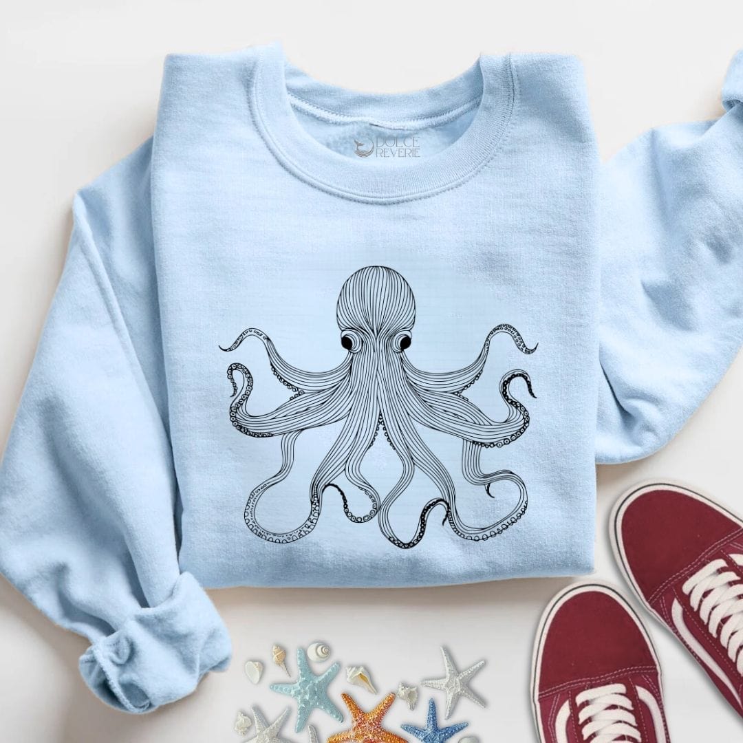 Octopus Line Art Sweatshirt S / Light Blue