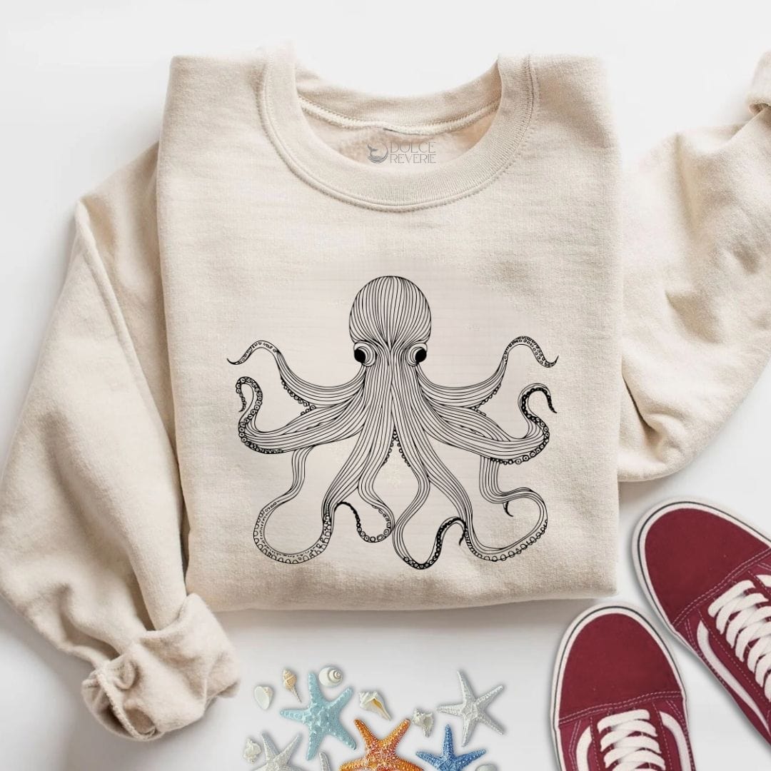 Octopus Line Art Sweatshirt S / Sand
