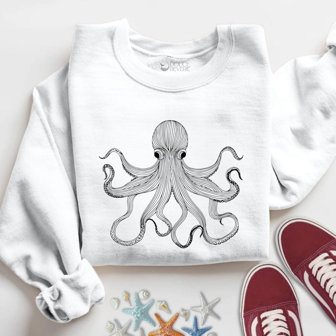 Octopus Line Art Sweatshirt S / White