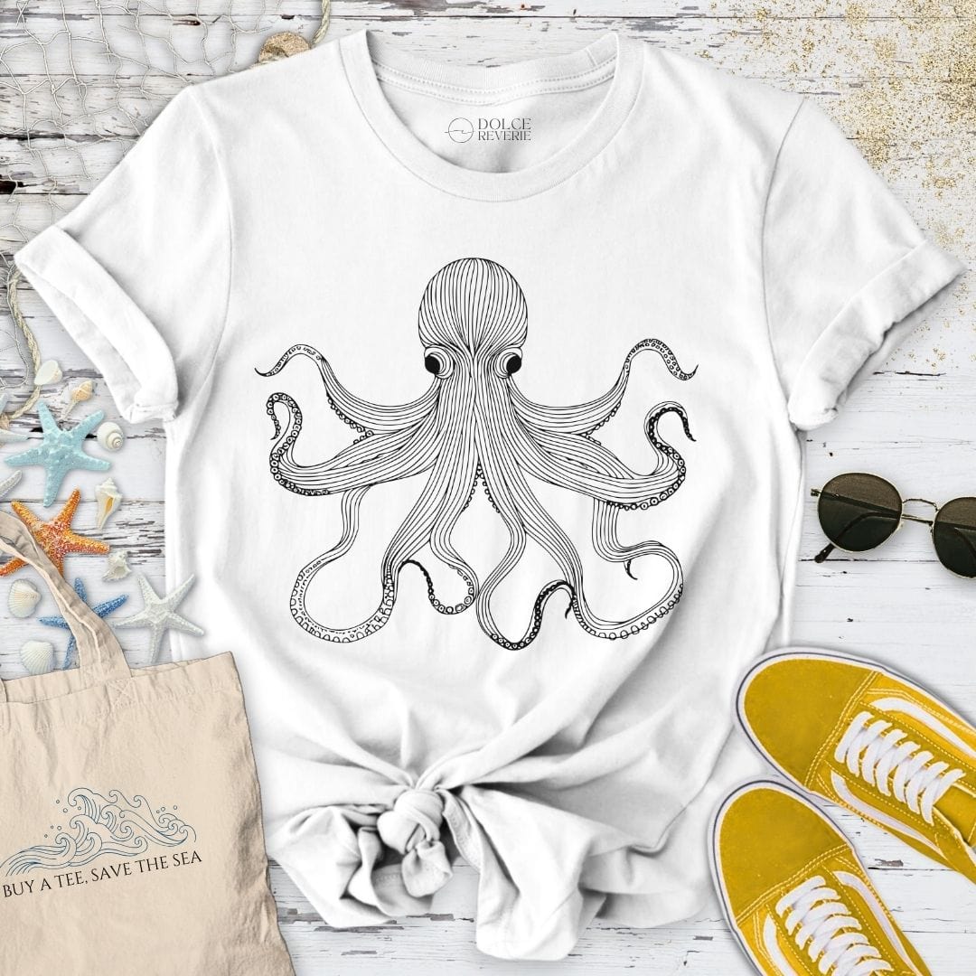 Octopus Line Art T-Shirt White / S