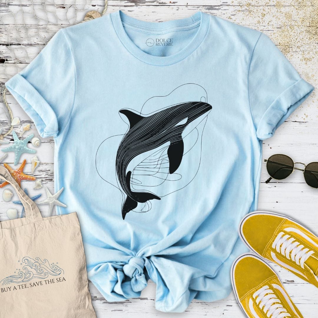 Orca Line Art T-Shirt Light Blue / S