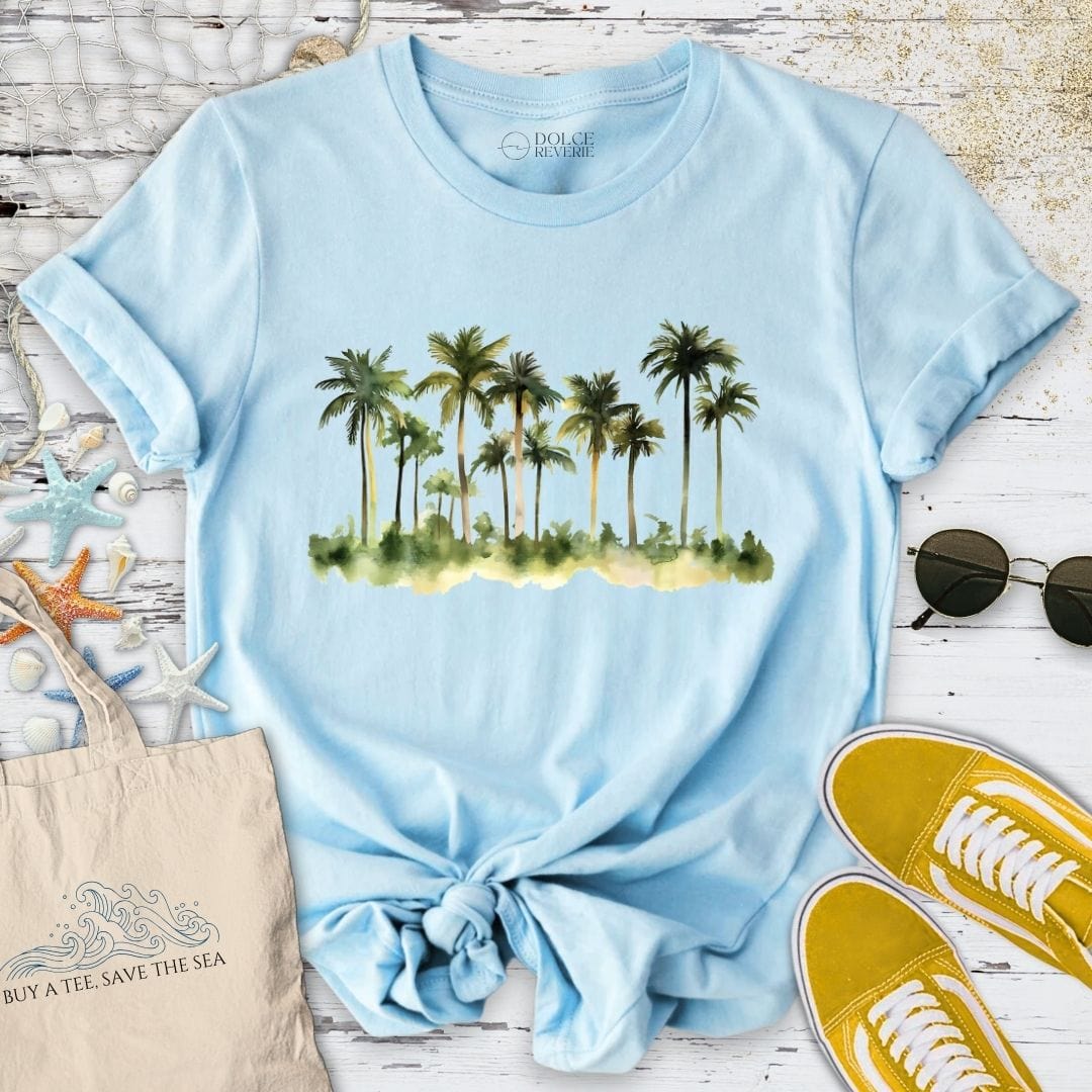 Palmtrees Watercolor T-Shirt Light Blue / S