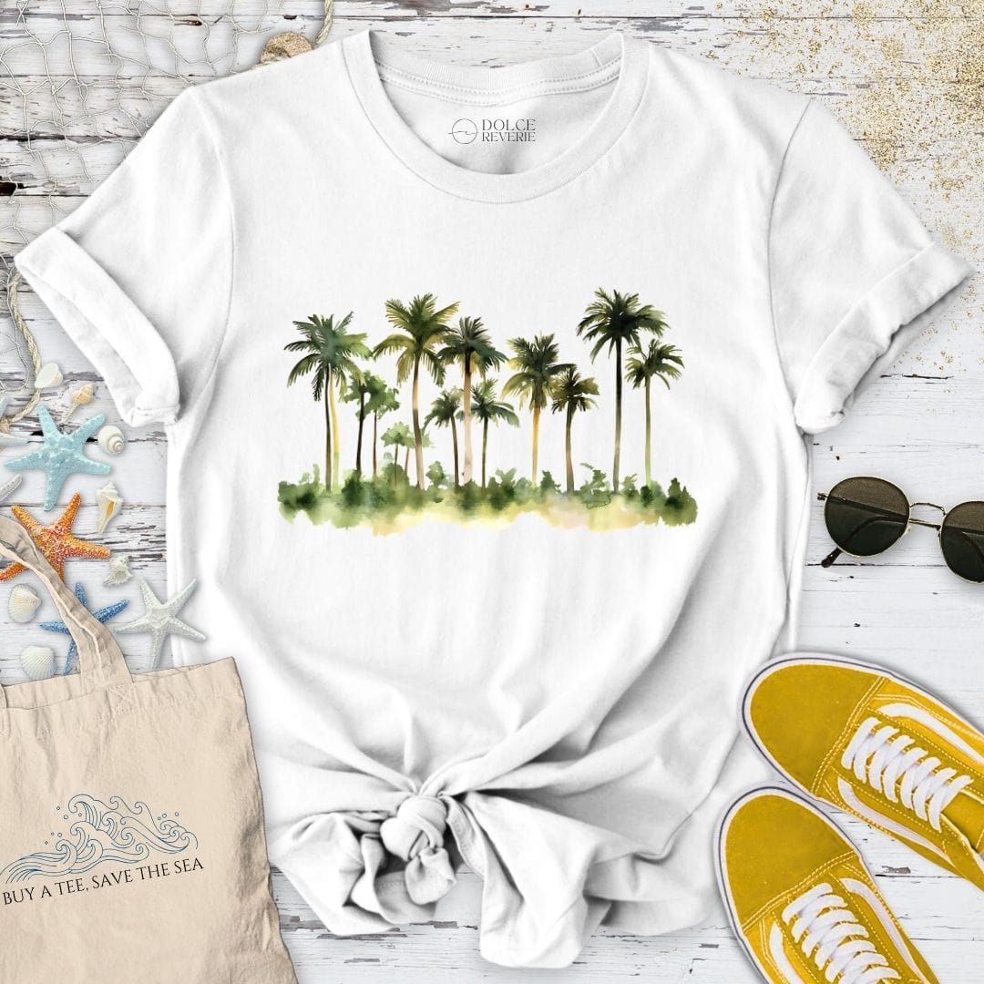 Palmtrees Watercolor T-Shirt White / S