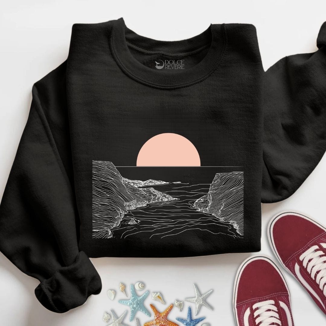 Pastel Sunset Line Art Sweatshirt S / Black