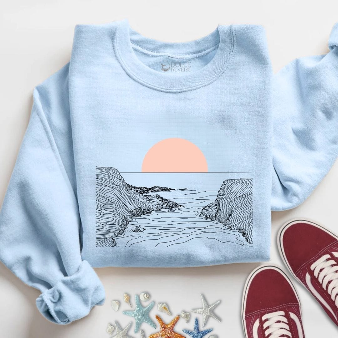 Pastel Sunset Line Art Sweatshirt S / Light Blue