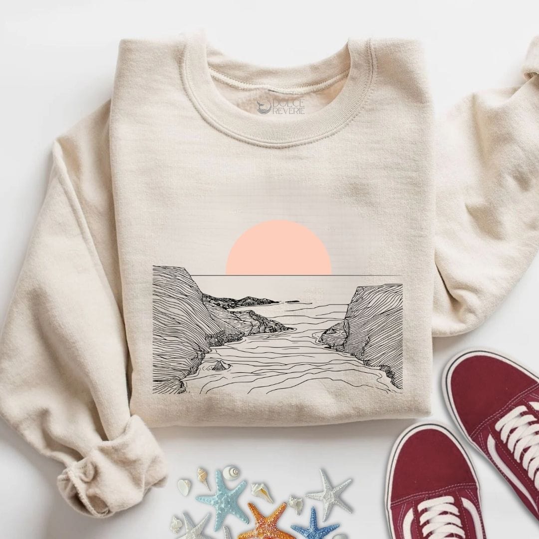Pastel Sunset Line Art Sweatshirt S / Sand