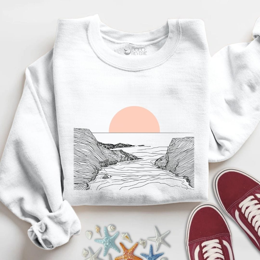 Pastel Sunset Line Art Sweatshirt S / White