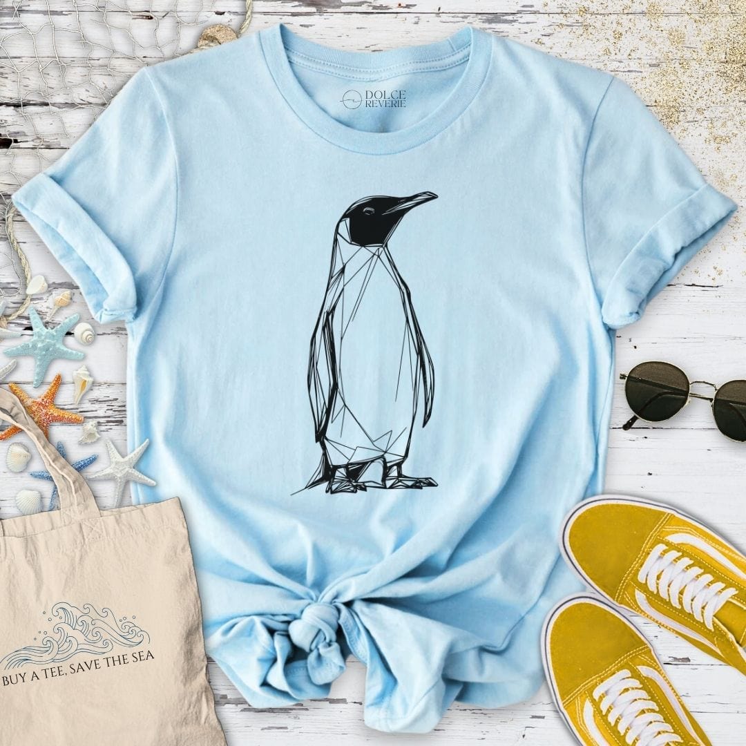 Penguin Line Art T-Shirt Light Blue / S