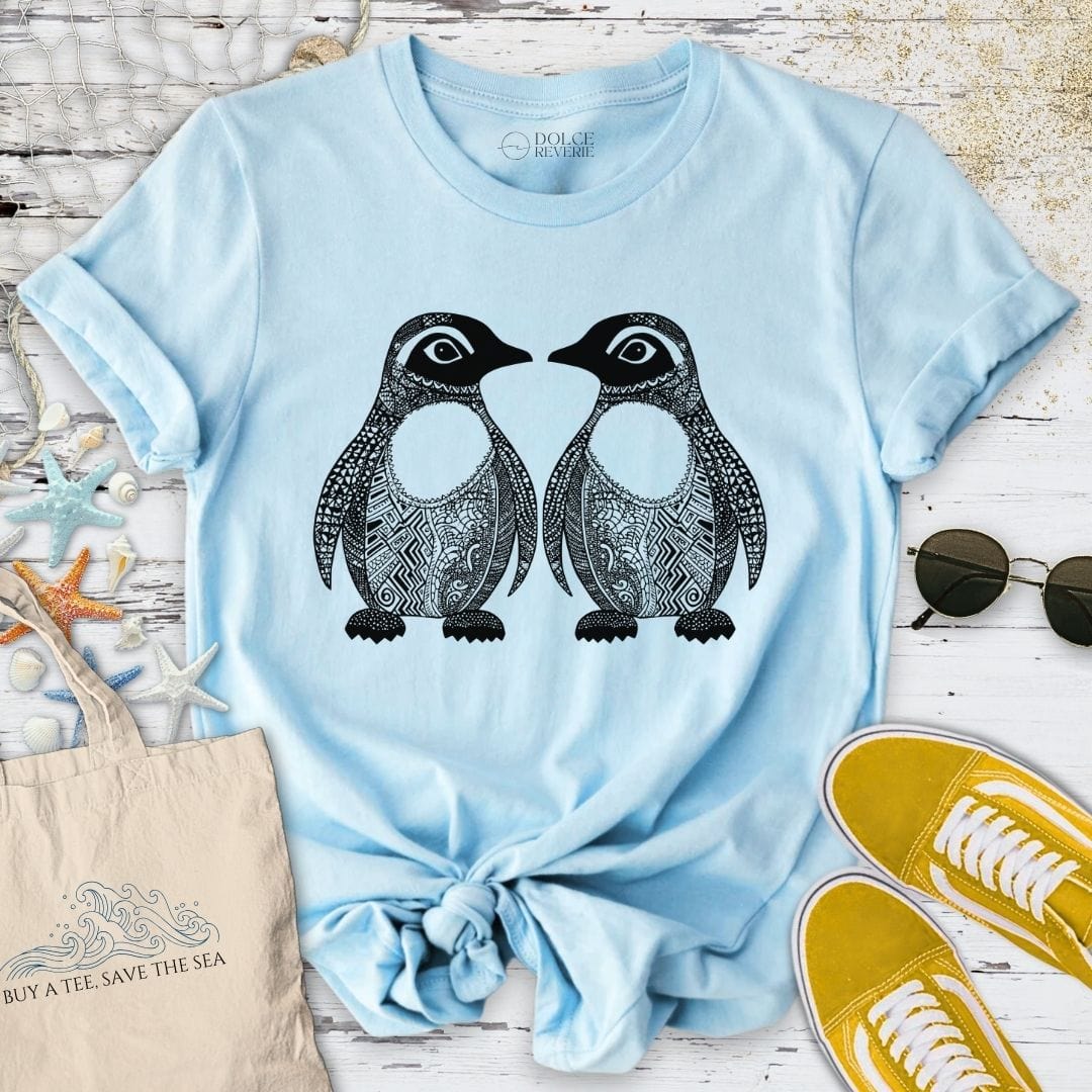 Penguins Zentangle T-Shirt Light Blue / S