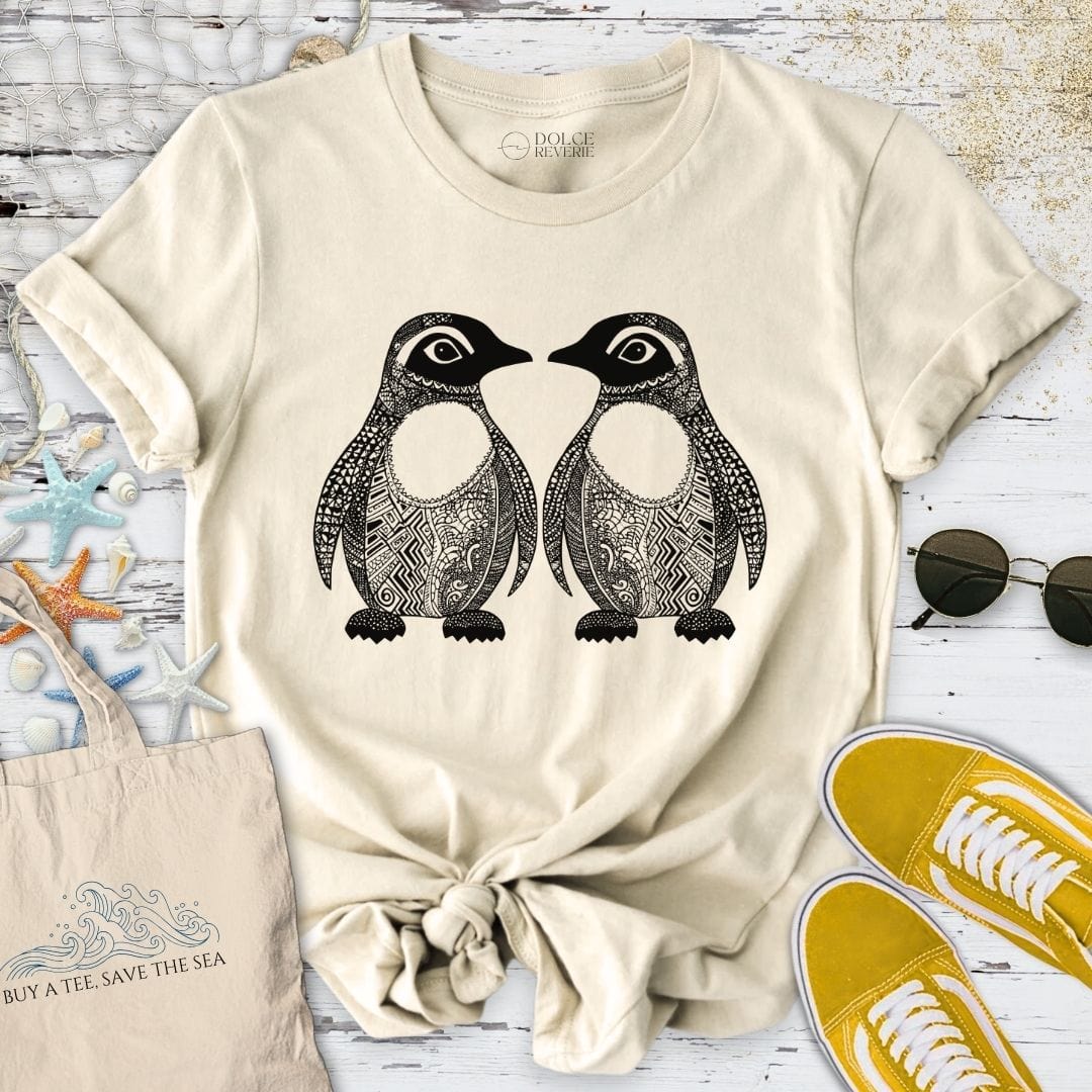Penguins Zentangle T-Shirt Natural / S