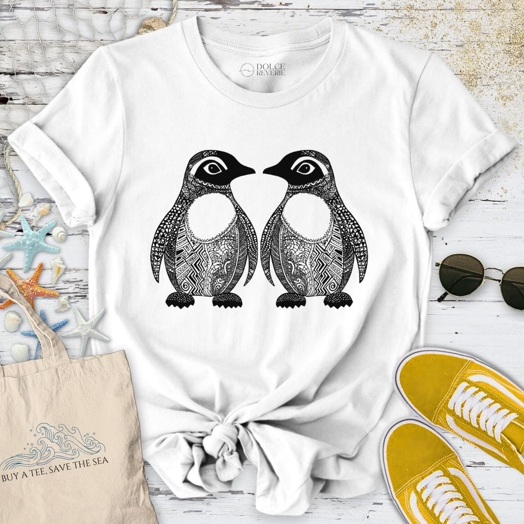 Penguins Zentangle T-Shirt White / S