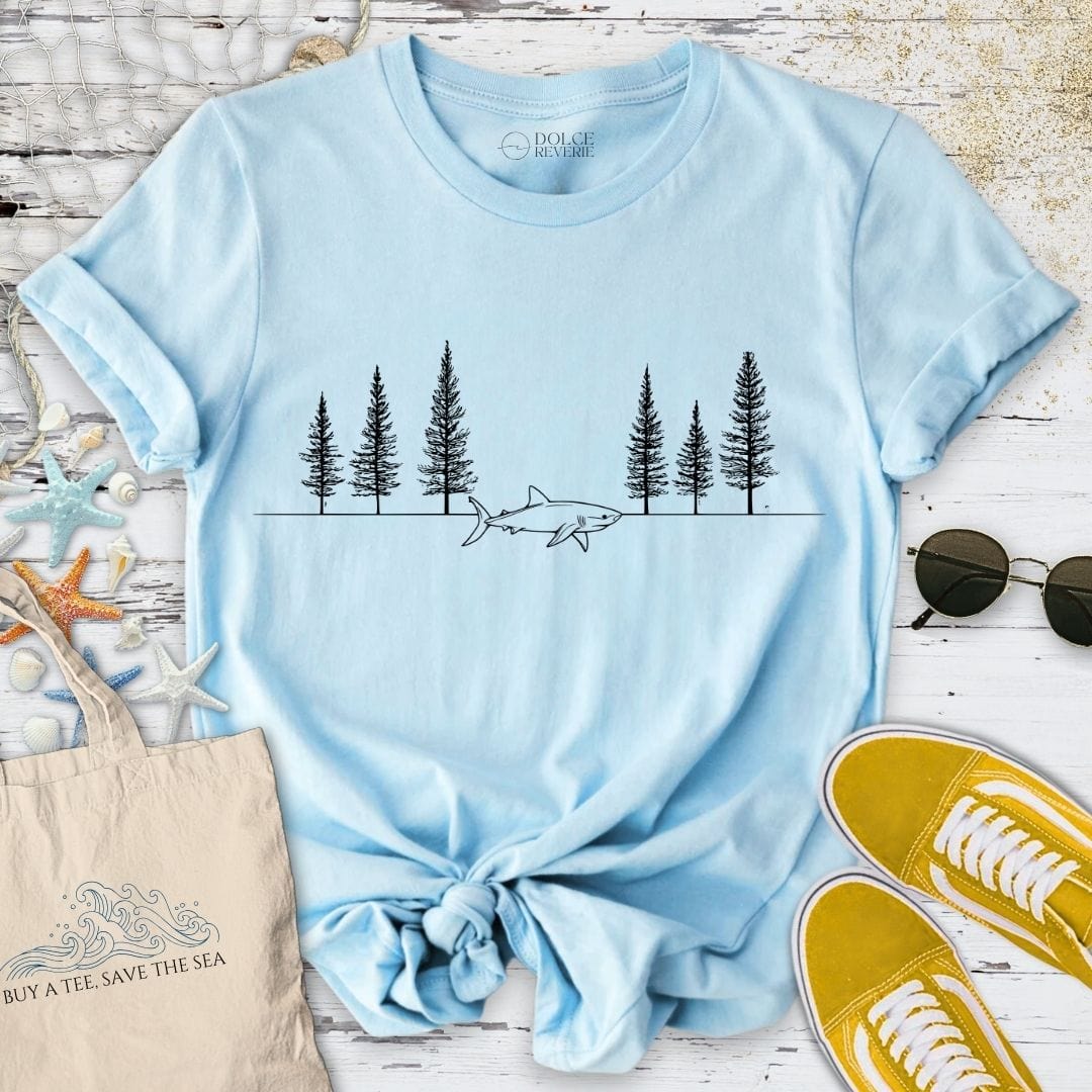 Pines & Shark T-Shirt Light Blue / S