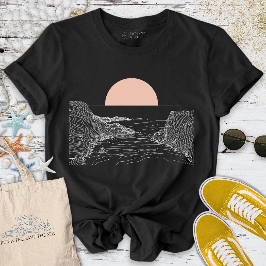 Pink Sunset Line Art T-Shirt Black / S