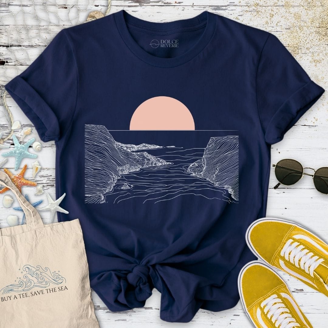 Pink Sunset Line Art T-Shirt Navy / S