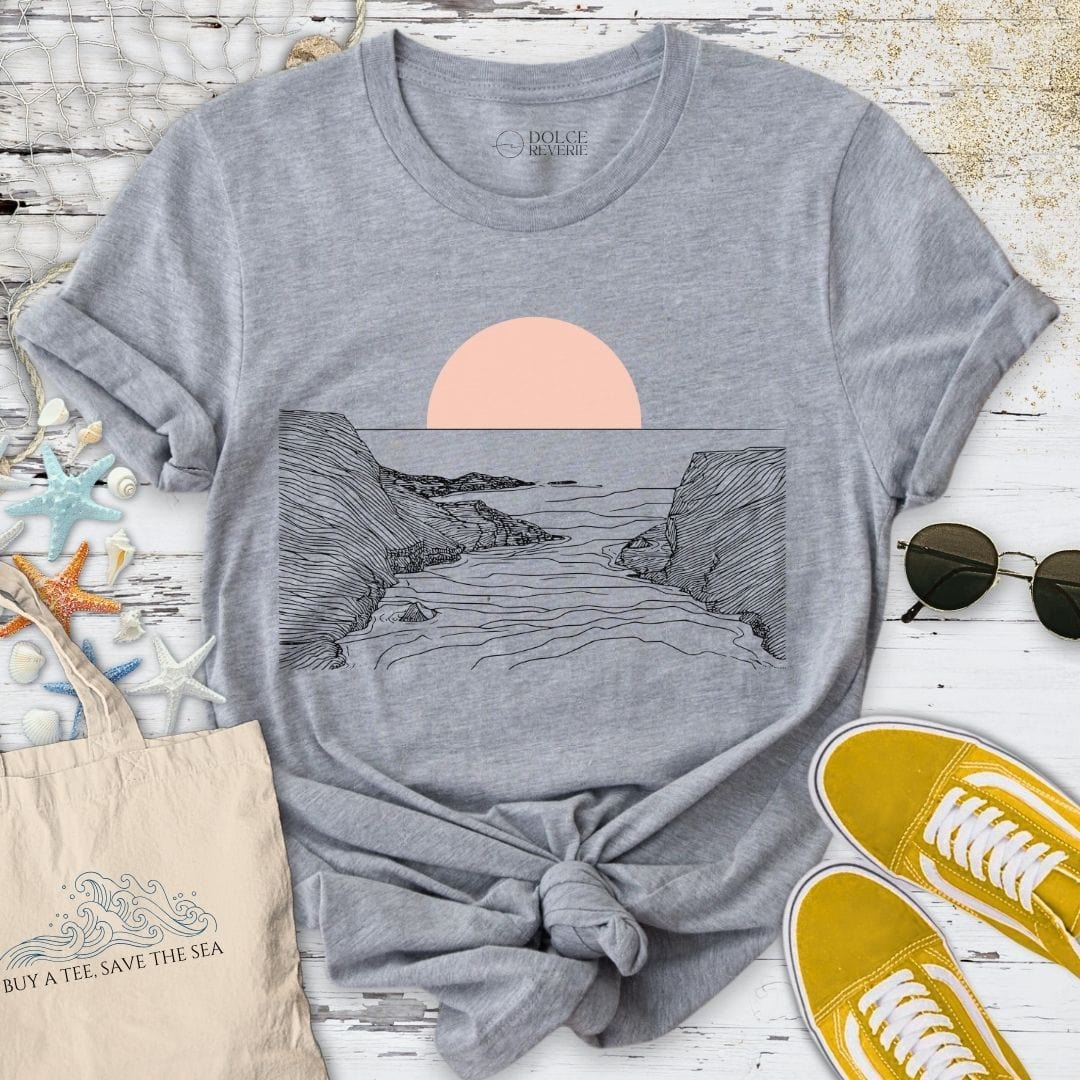 Pink Sunset Line Art T-Shirt Sport Grey / S