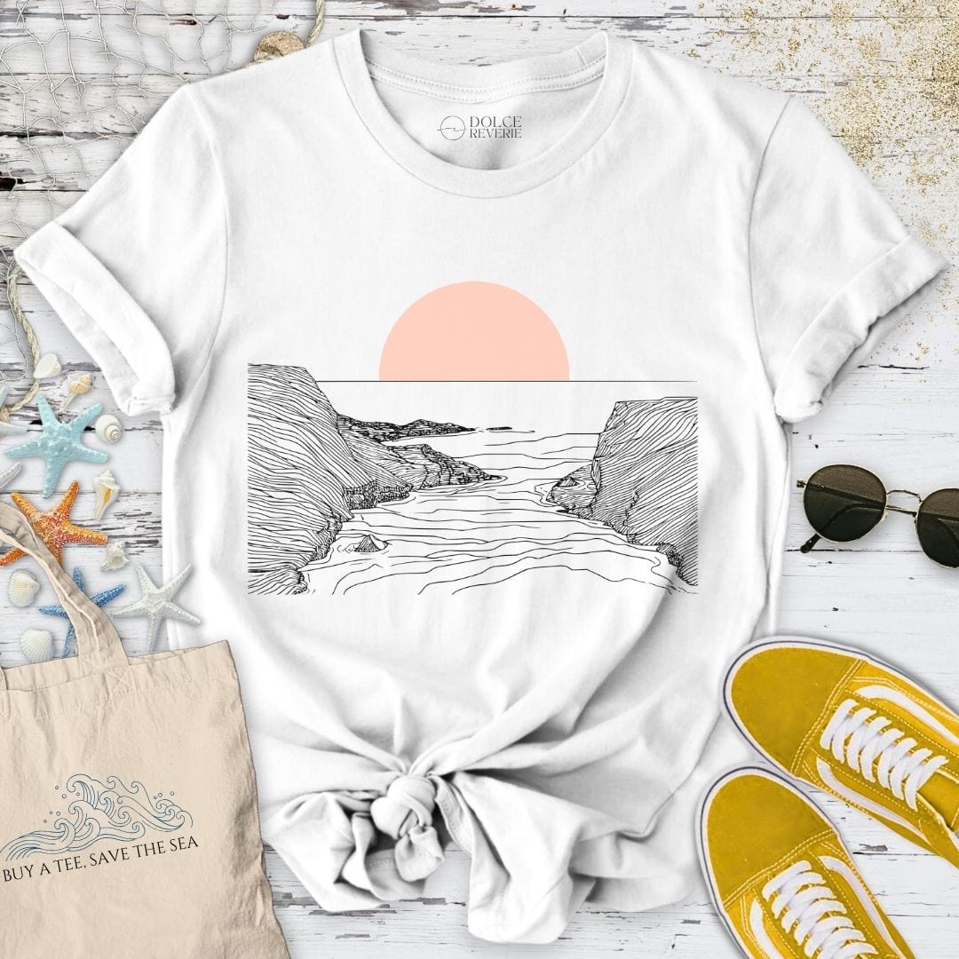 Pink Sunset Line Art T-Shirt White / S