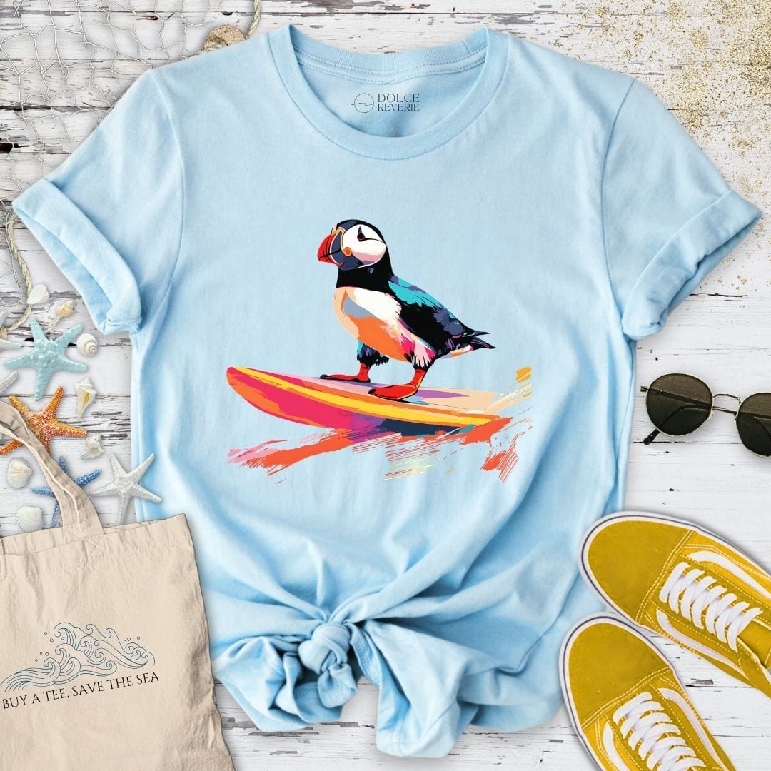Puffin Surfer T-Shirt Light Blue / S