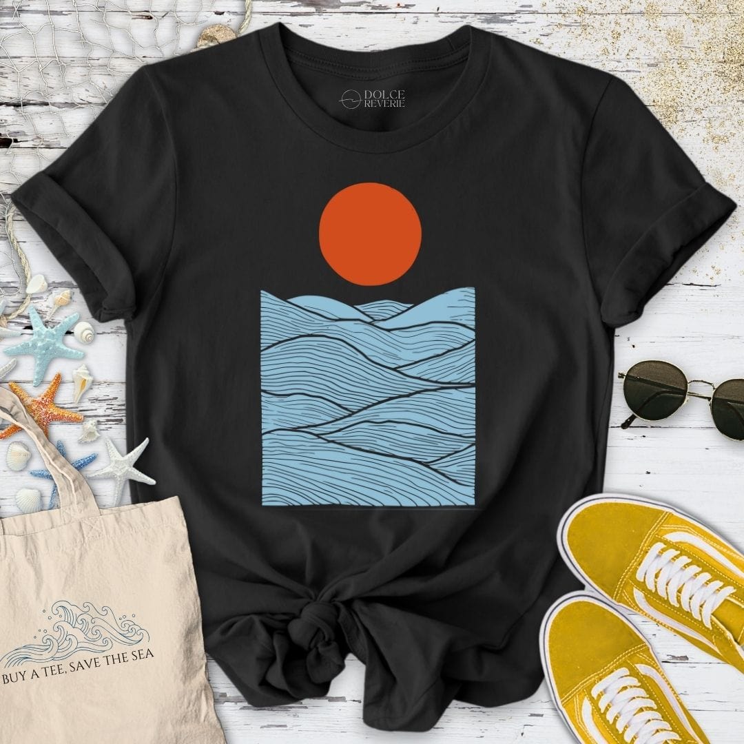 Red Sunset Over The Ocean T-Shirt Black / S