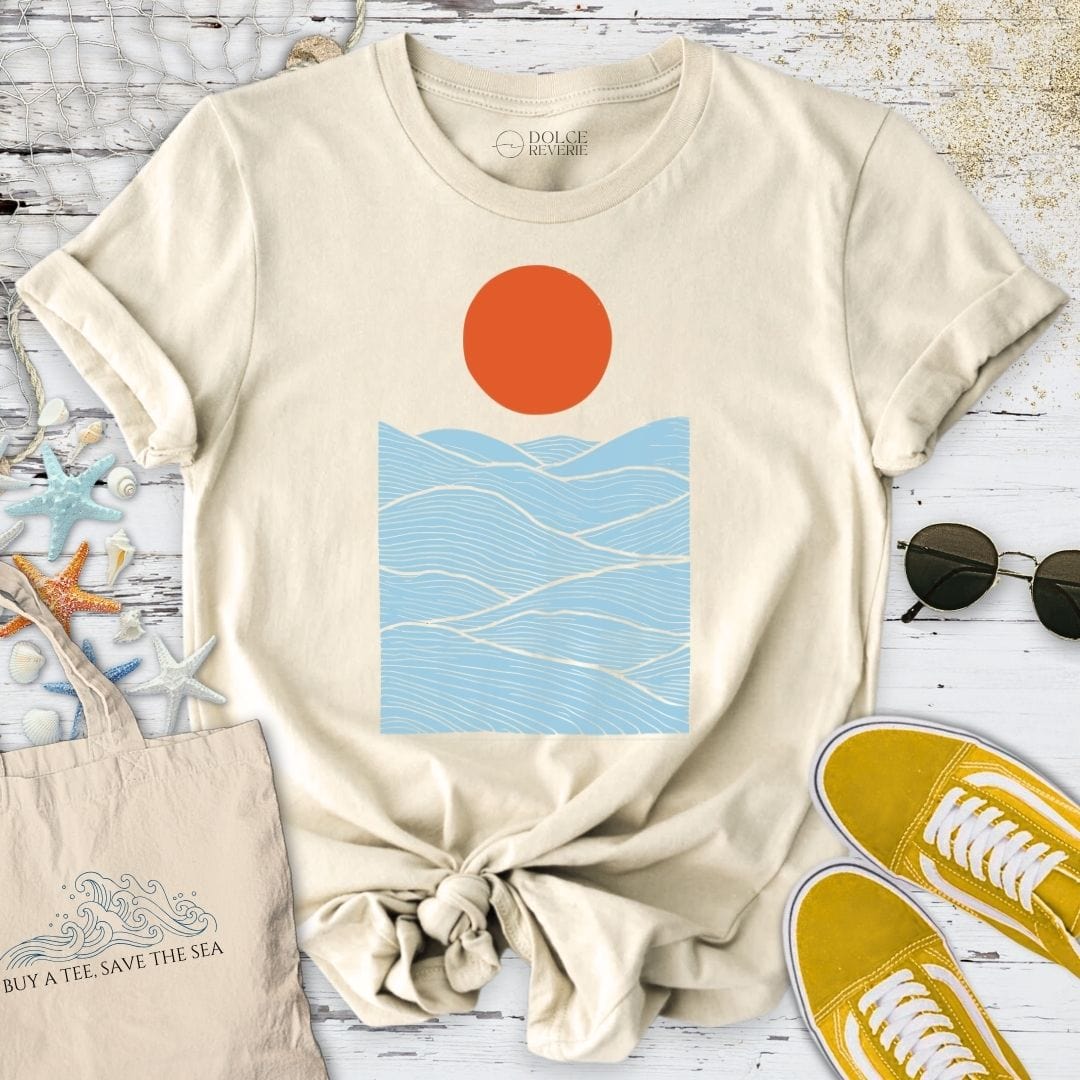 Red Sunset Over The Ocean T-Shirt Natural / S