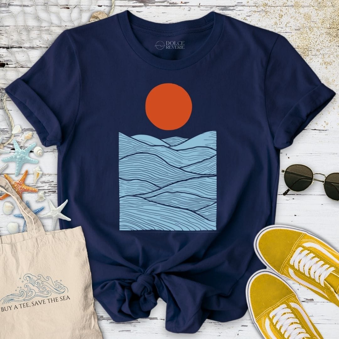 Red Sunset Over The Ocean T-Shirt Navy / S