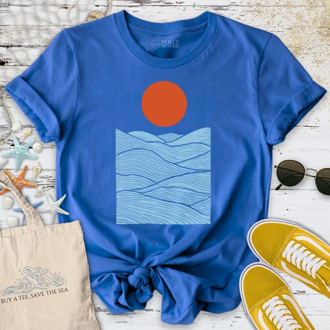 Red Sunset Over The Ocean T-Shirt Royal / S