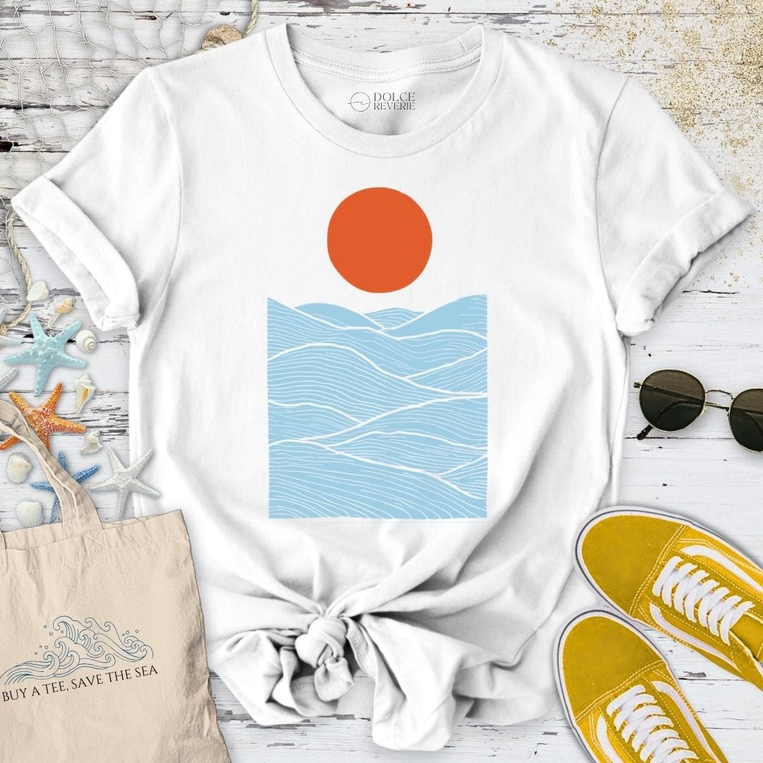 Red Sunset Over The Ocean T-Shirt White / S