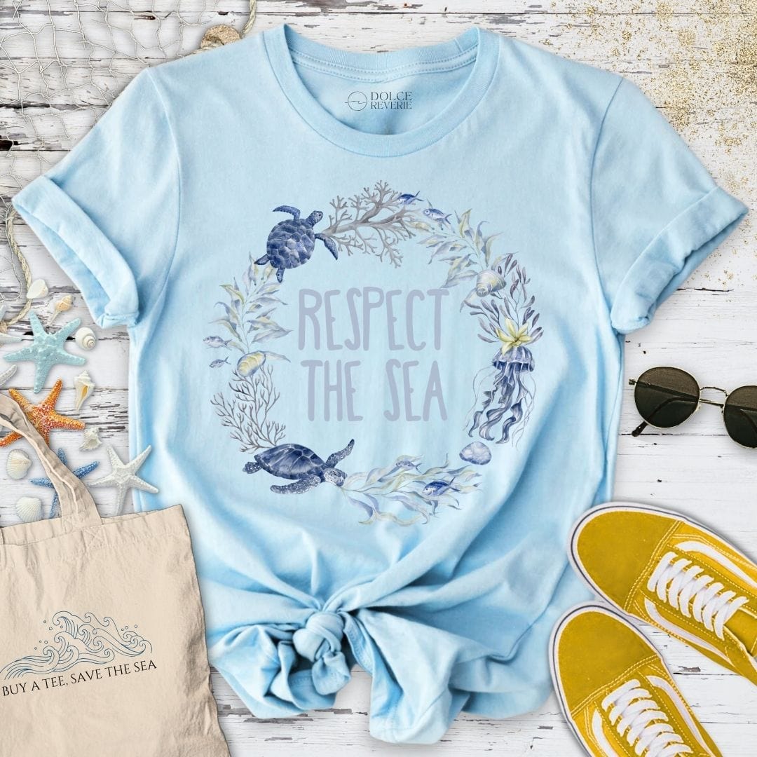 Respect The Sea T-Shirt Light Blue / S