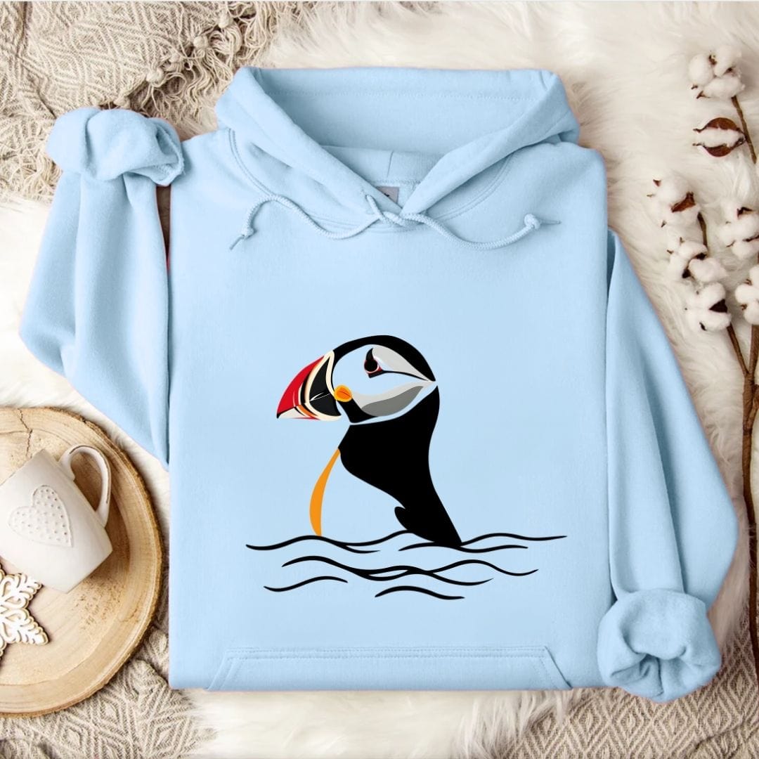 Retro Puffin Hoodie Light Blue / S